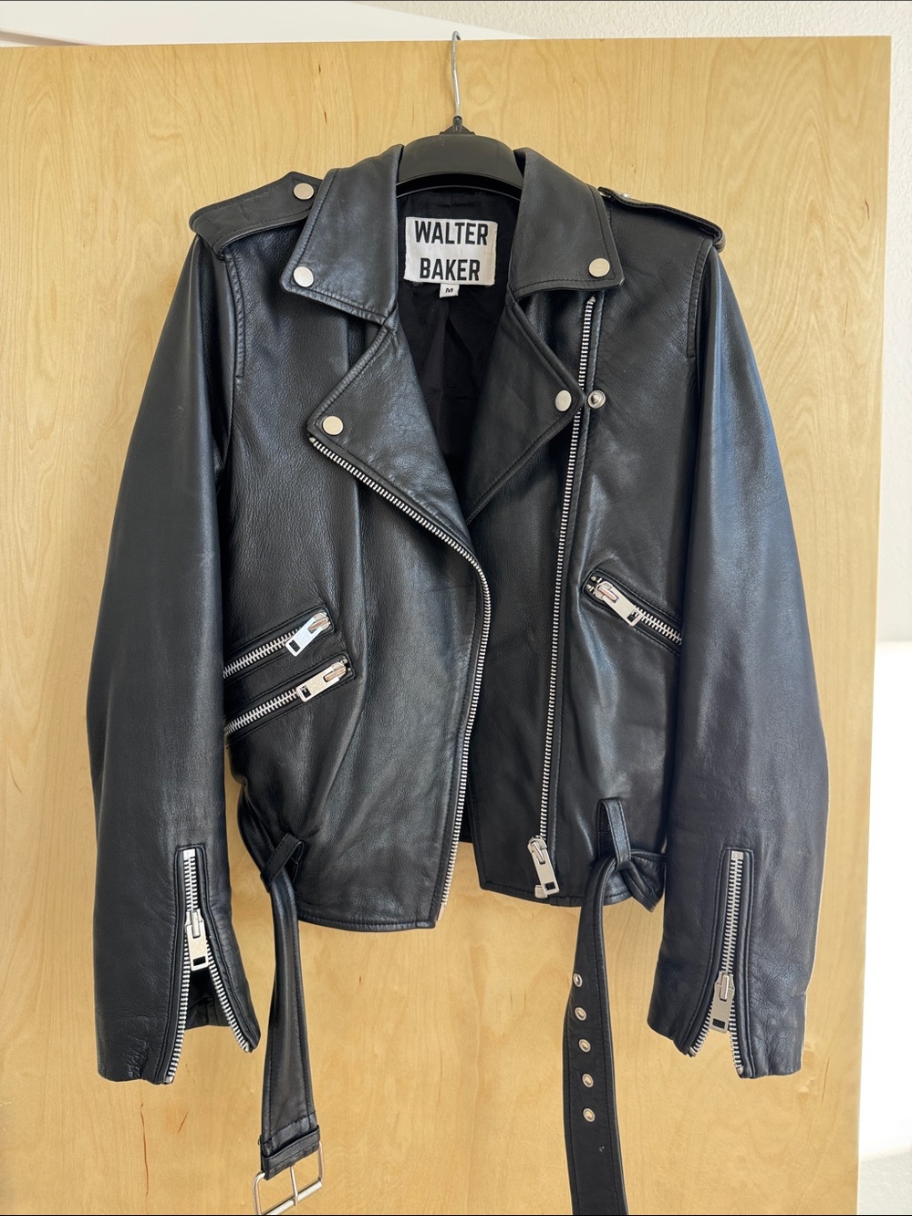 Walter Baker Black Leather Biker Jacket with Silver Hardware